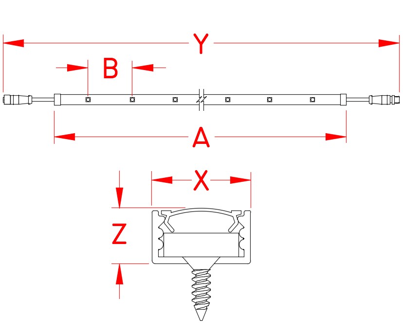 Micro Star™ LED Light Bar, S0825-0018-BK, S0825-0018-BZ, S0825-0018-MT, S0825-0018-WH, S0825-0030-BK, S0825-0030-BZ, S0825-0030-MT, S0825-0030-WH, S0825-0042-BK, S0825-0042-BZ, S0825-0042-MT, S0825-0042-WH, Line Drawing